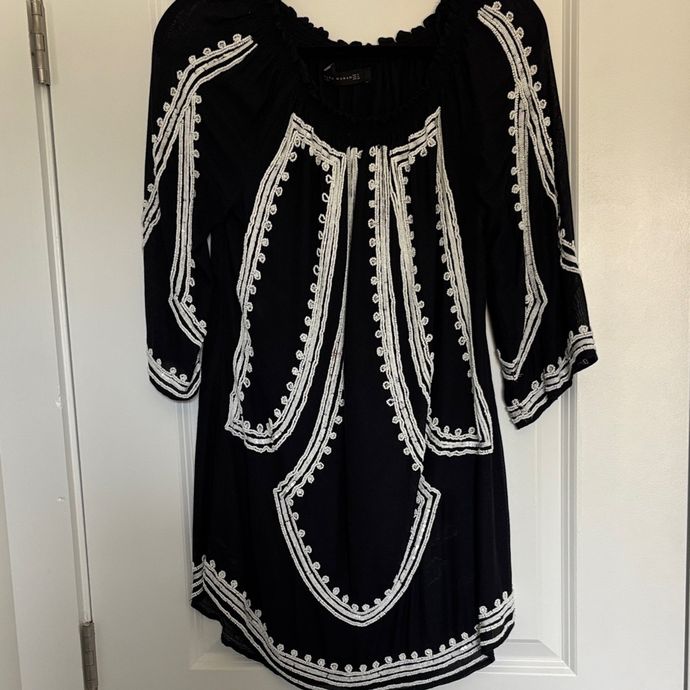 Zara Black tunic with White beaded Embroidery